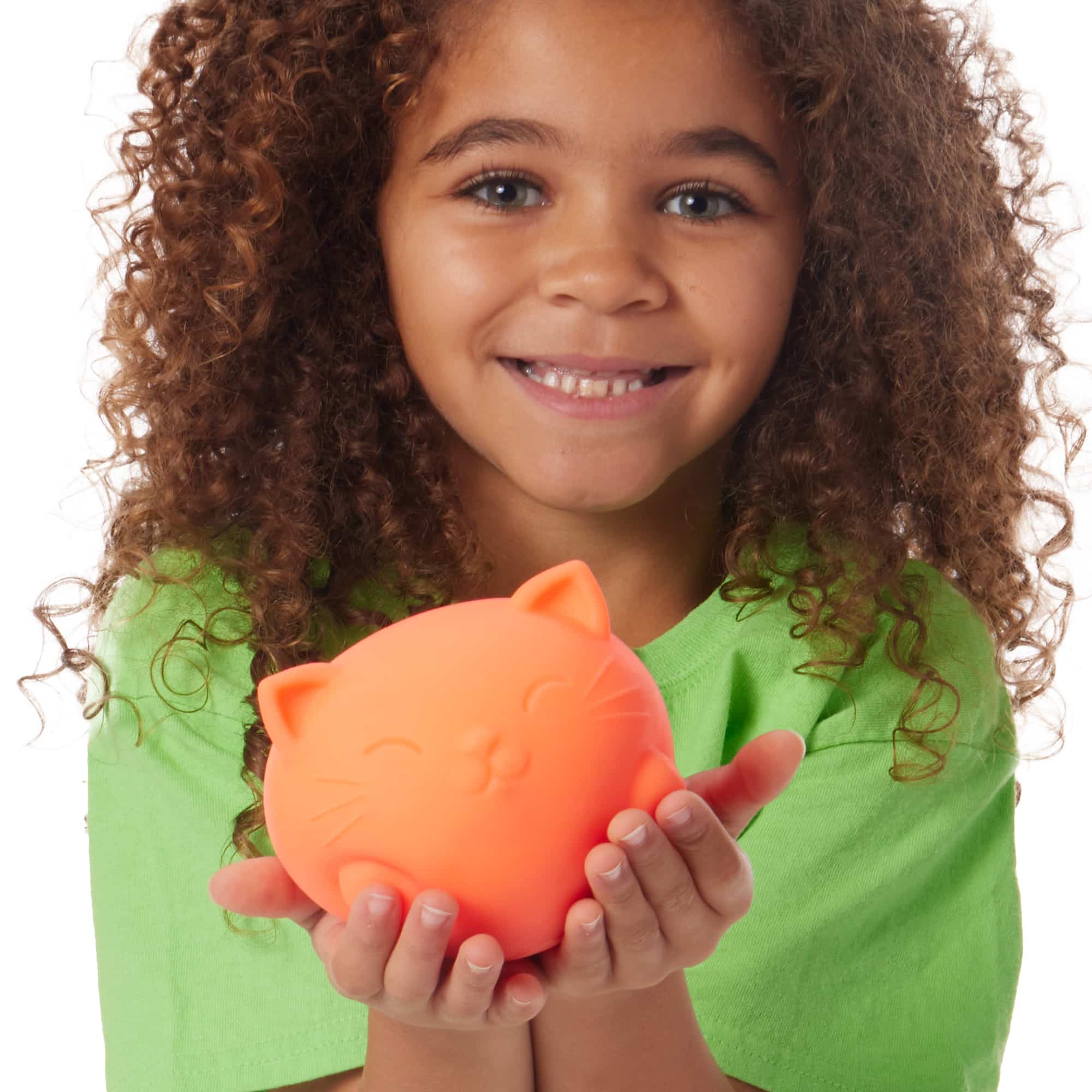 NeeDoh Super Cool Cats Q2 - Lifestyle with girl holding orange Super Cool Cat