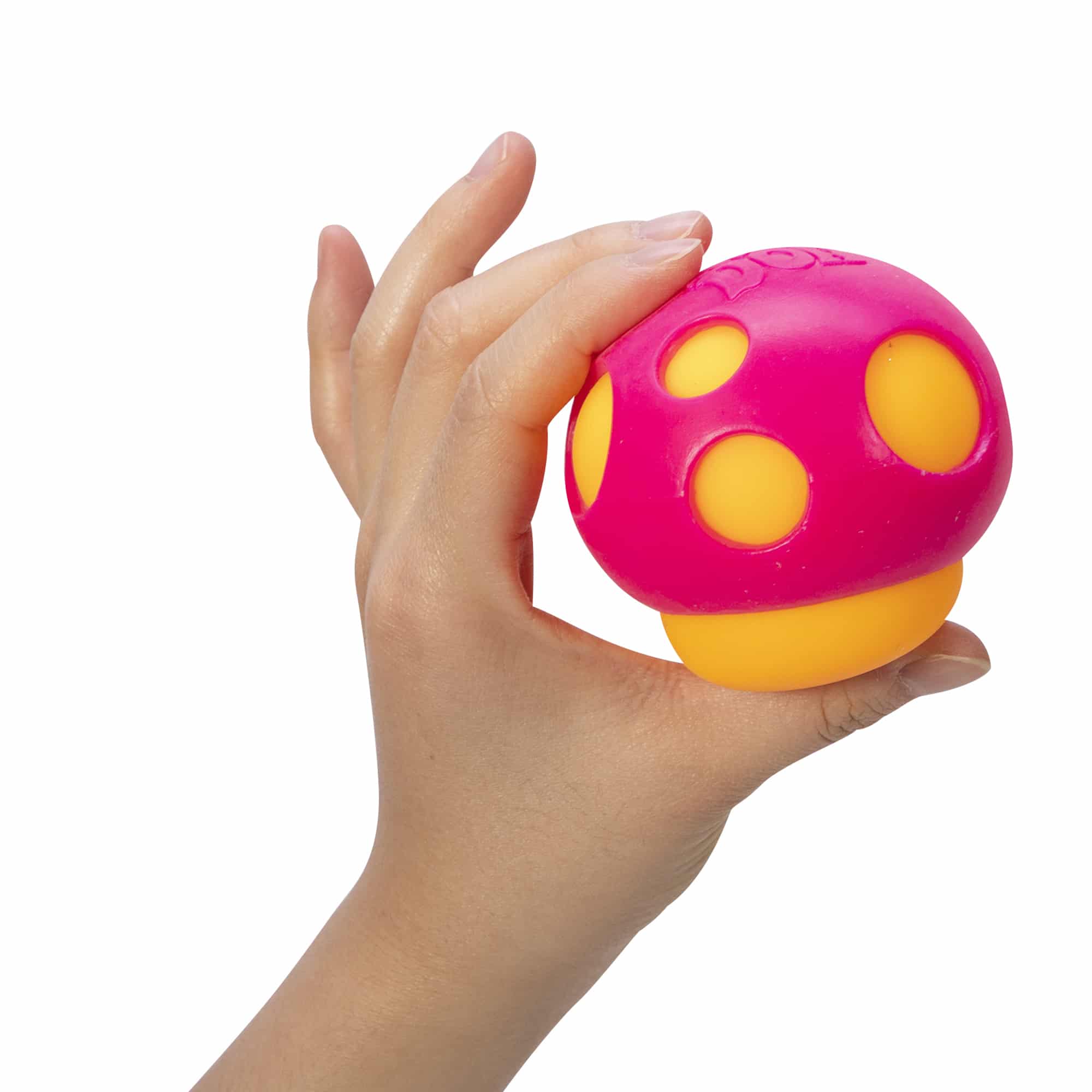 NeeDoh Groovy Shroom L5 - Hand Holding Orange with Pink Top Mushroom