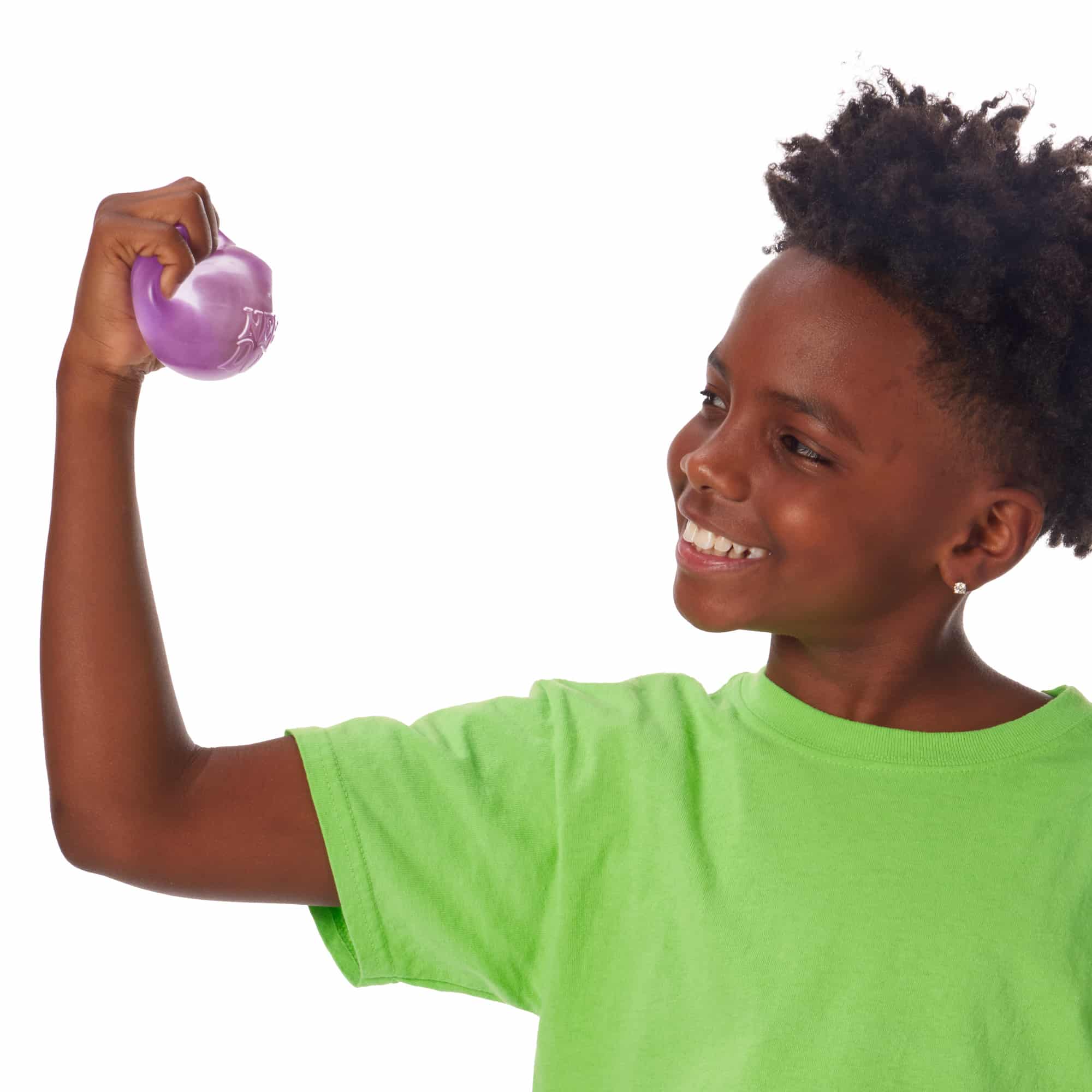 NeeDoh Nice Cube X7 Lifestyle of boy squeezing purple Nice Cube X7