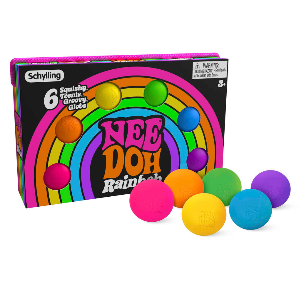 NeeDoh Rainboh V1 Packaging and Teenie NeeDoh out of package