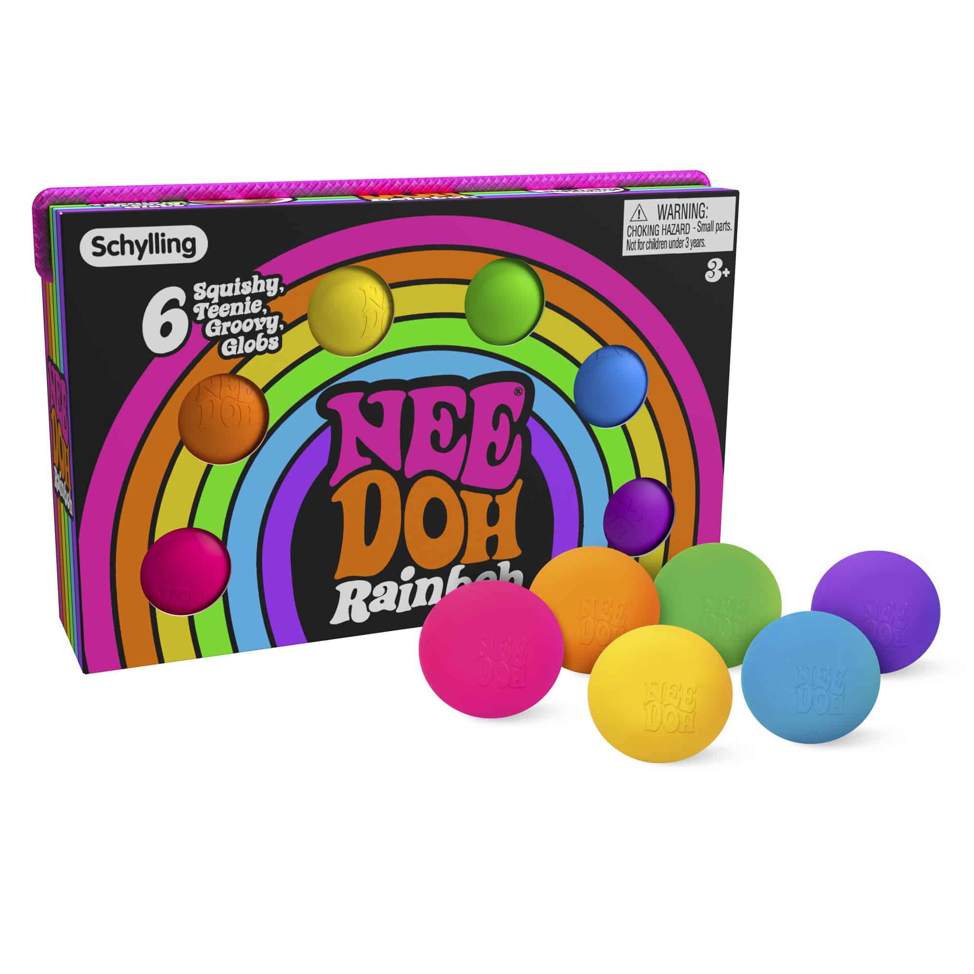 NeeDoh Rainboh V1 Packaging and Teenie NeeDoh out of package